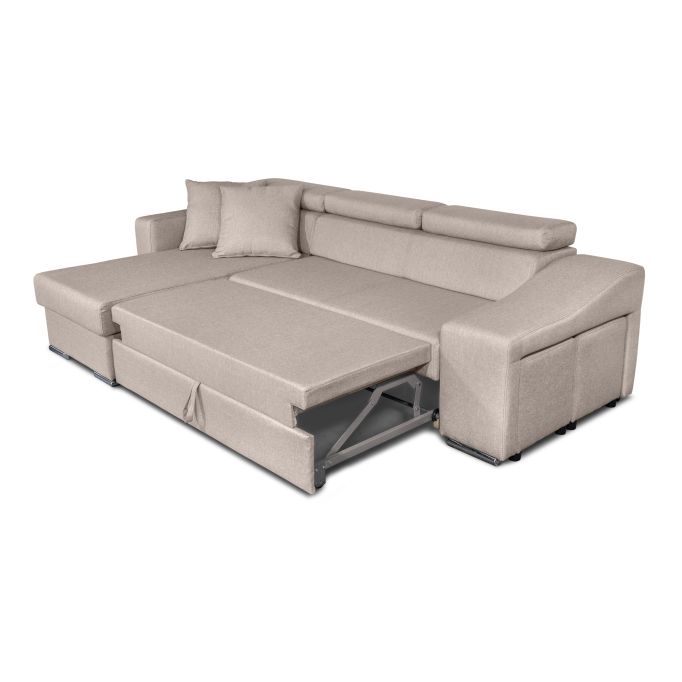 STILO - Canapé d'angle réversible, convertible avec coffre et 2 poufs en tissu