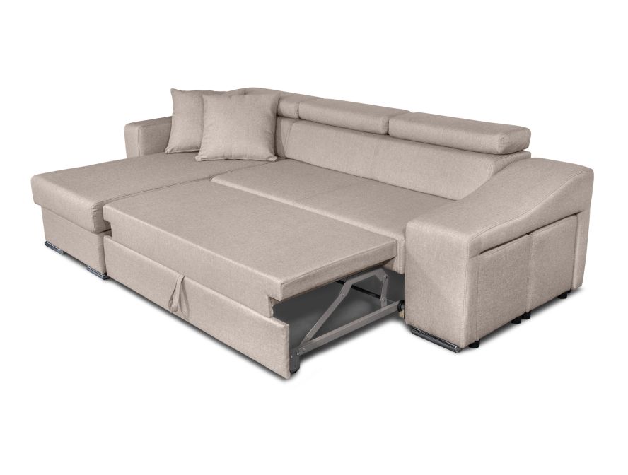 STILO - Canapé d'angle réversible, convertible avec coffre et 2 poufs en tissu