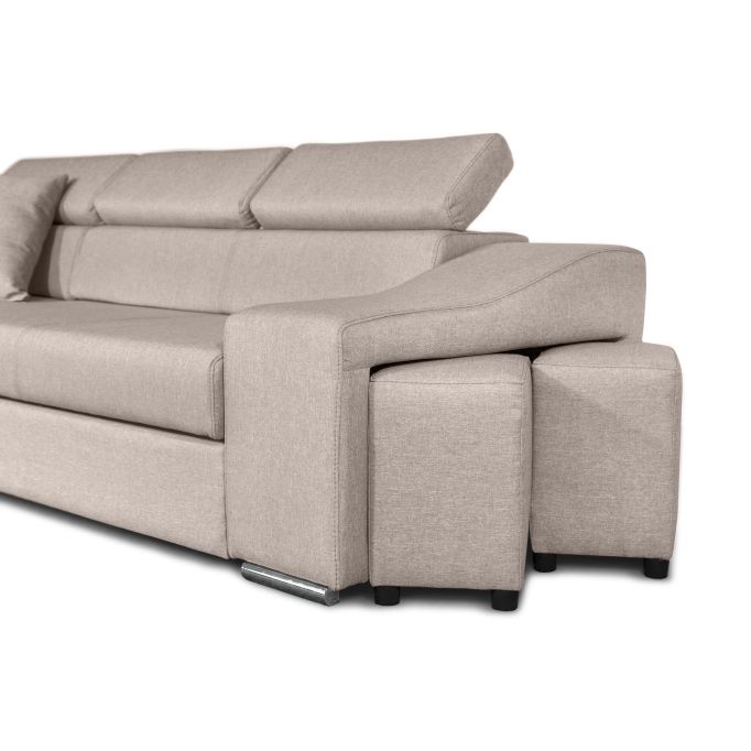 STILO - Canapé d'angle réversible, convertible avec coffre et 2 poufs en tissu