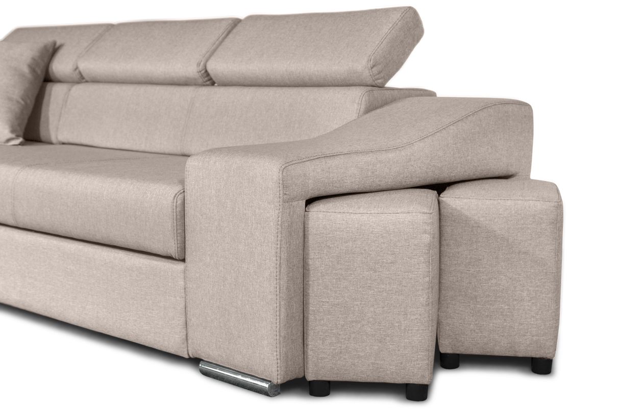 STILO - Canapé d'angle réversible, convertible avec coffre et 2 poufs en tissu