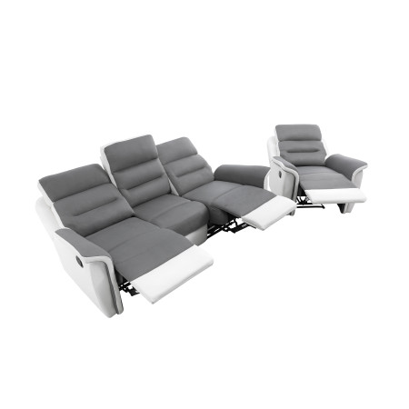 9222 - PACK Canapé relax 3 places et 1 fauteuil en PU Blanc et MF Gris