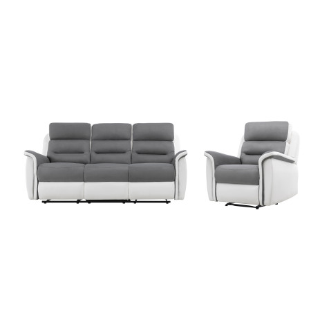 9222 - PACK Canapé relax 3 places et 1 fauteuil en PU Blanc et MF Gris