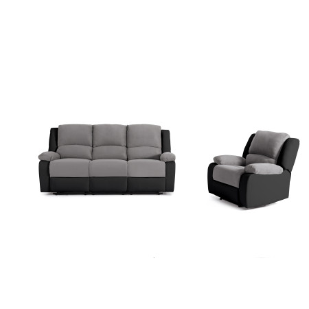 PACK - 9121 - Canapé relax 3pl et 1 pl en PU Noir MF Gris