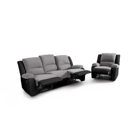 PACK - 9121 - Canapé relax 3pl et 1 pl en PU Noir MF Gris