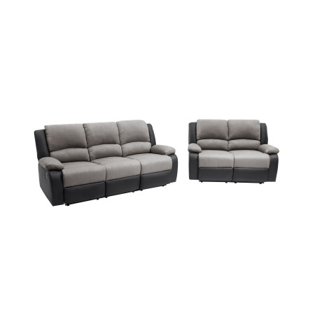 PACK - 9121 - Canapé relax 3pl et 2 pl en PU Noir MF Gris