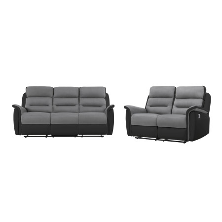 9222 - PACK Canapé relax 2 places et 3 places en PU Noir et MF Gris