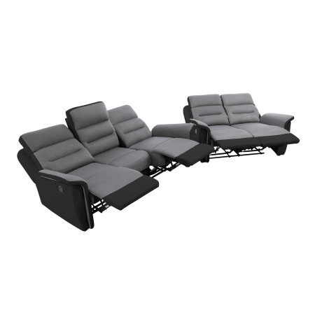 9222 - PACK Canapé relax 2 places et 3 places en PU Noir et MF Gris