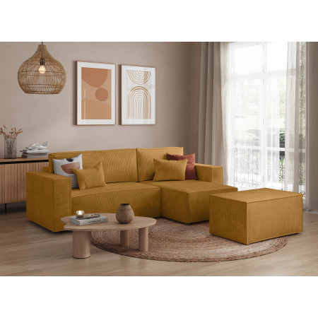 CHARLOTTE - Canapé d'angle convertible réversible avec pouf en velours côtelé