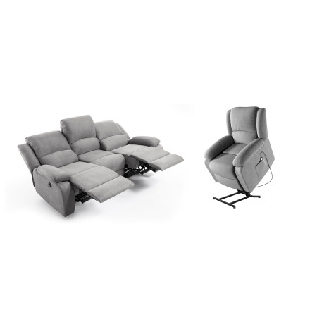 9121 - Ensemble canapé relax électrique 3 places + fauteuil releveur en microfibre