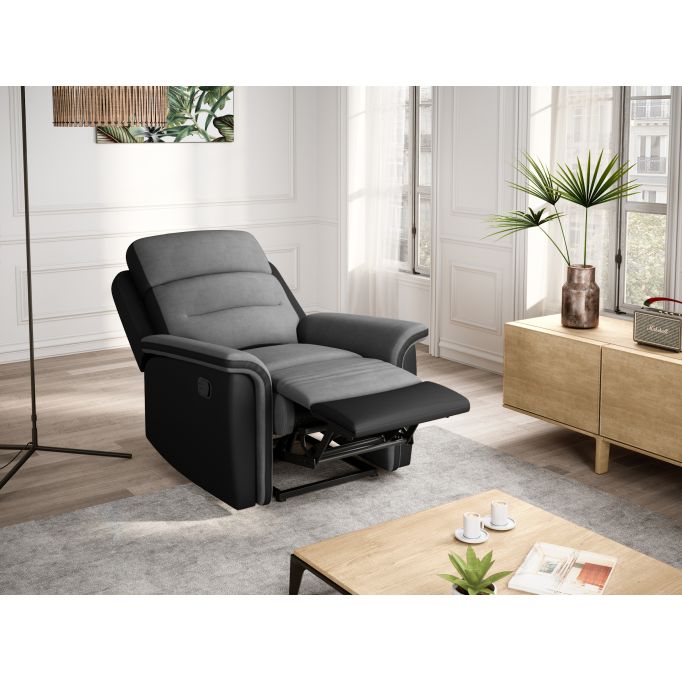 9222 - Ensemble canapé relax manuel 3 places + fauteuil manuel en microfibre et simili