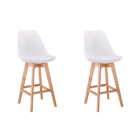 TOMMY - Lot de 2 tabourets de bar scandinave avec pieds bois