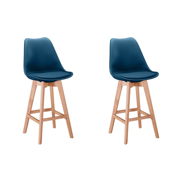 TOMMY - Lot de 2 tabourets de bar scandinave avec pieds bois