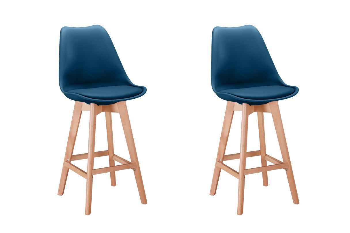 TOMMY - Lot de 2 tabourets de bar scandinave avec pieds bois