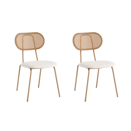 KANOPE - Lot de 2 chaises en cannage et assise tissu avec pieds métal