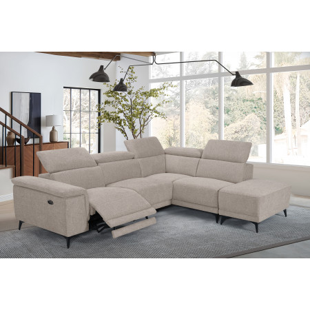 DEBBY - Canapé d'angle de relaxation électrique avec pouf amovible en tissu