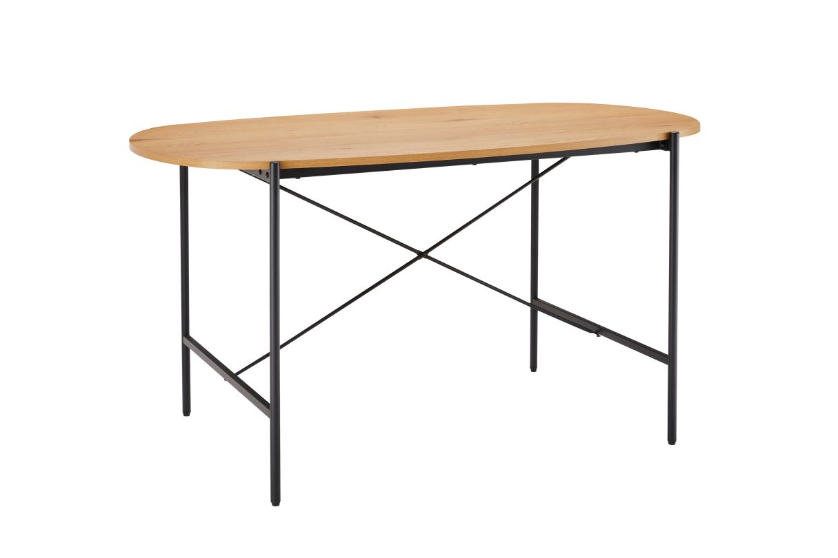 BRODIE - Table à manger 160cm finition chêne et pieds métal noirs