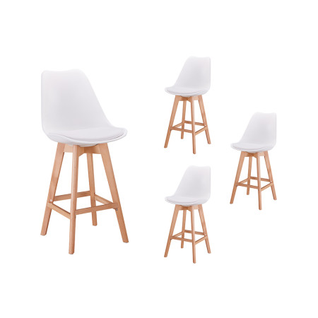 TOMMY - Lot de 4 tabourets de bar scandinave avec pieds bois