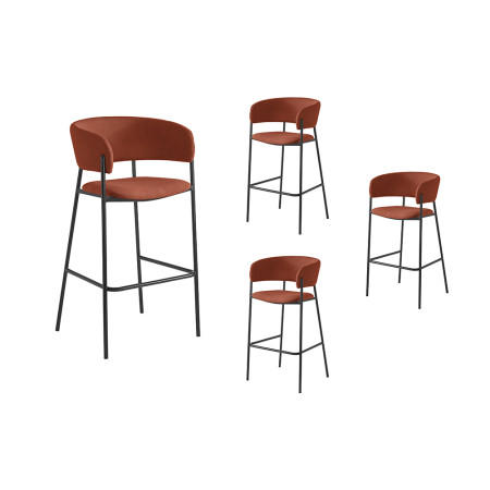 BOLD - Lot de 4 tabourets de bar en velours côtelé avec pieds noirs