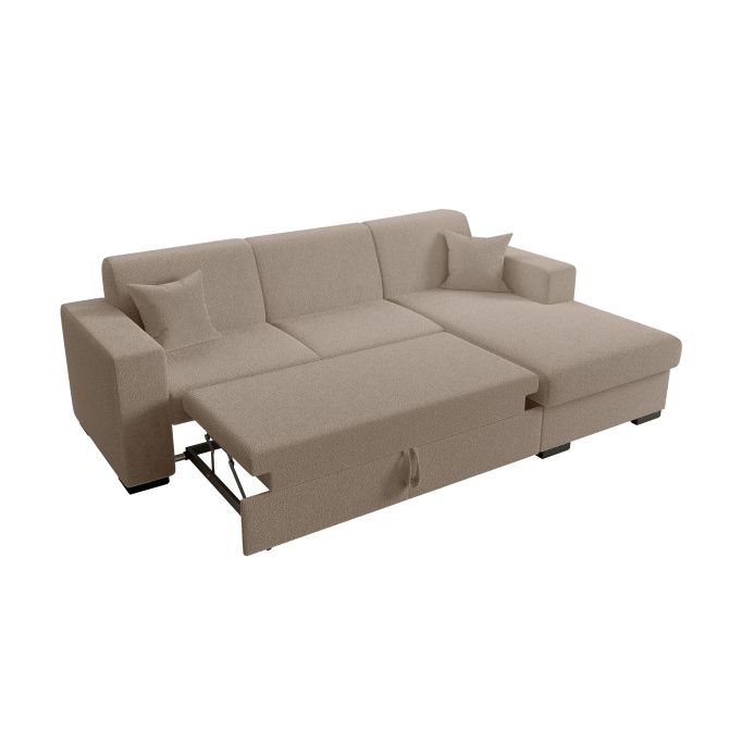 CARIBI - Canapé d'angle convertible avec coffre en tissu bouclettes