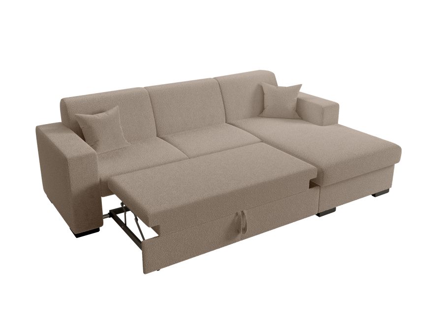 CARIBI - Canapé d'angle convertible avec coffre en tissu bouclettes