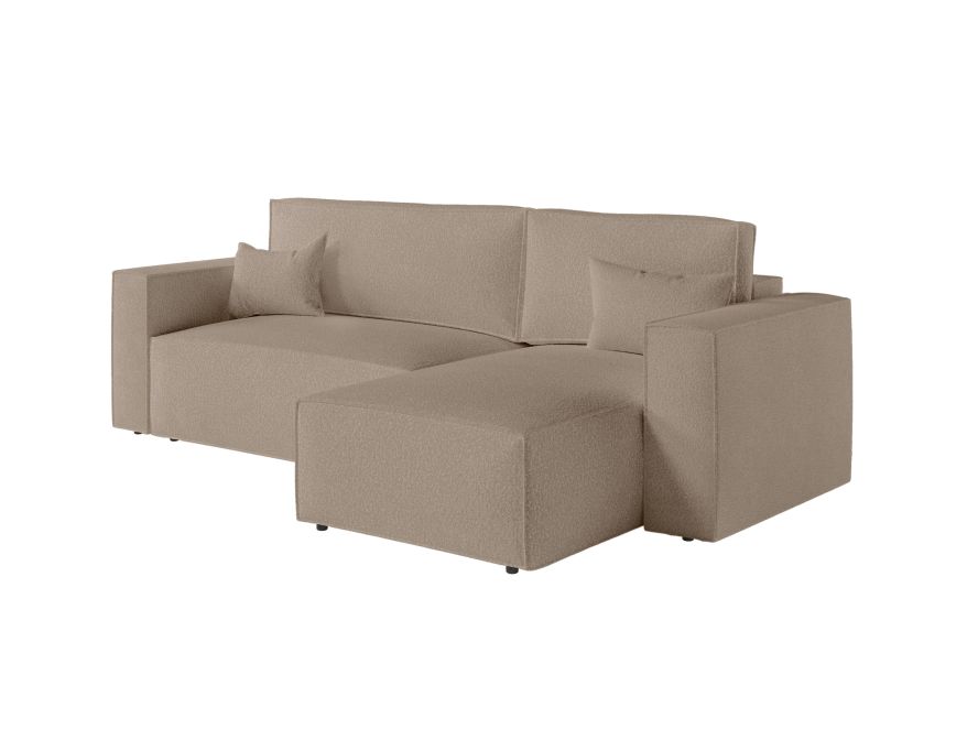 CHARLOTTE - Canapé d'angle convertible réversible avec coffre en tissu bouclettes