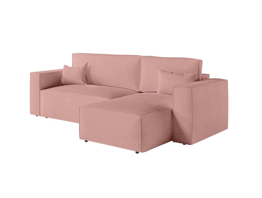 CHARLOTTE - Canapé d'angle convertible réversible avec coffre en tissu bouclettes