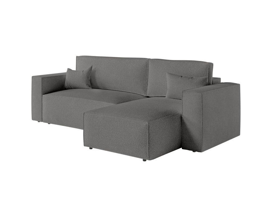 CHARLOTTE - Canapé d'angle convertible réversible avec coffre en tissu bouclettes