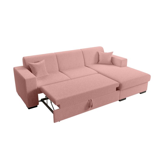 CARIBI - Canapé d'angle convertible avec coffre en tissu bouclettes