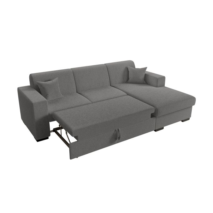 CARIBI - Canapé d'angle convertible avec coffre en tissu bouclettes