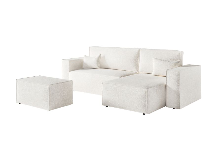 CHARLOTTE - Canapé d'angle convertible réversible avec pouf en tissu bouclette