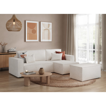 CHARLOTTE - Canapé d'angle convertible réversible avec pouf en tissu bouclette