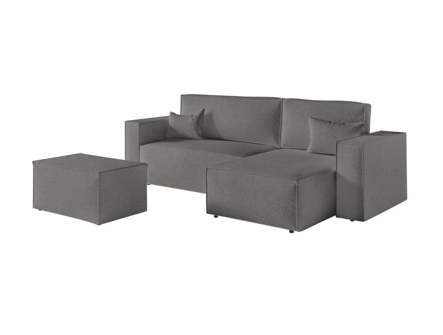 CHARLOTTE - Canapé d'angle convertible réversible avec pouf en tissu bouclette