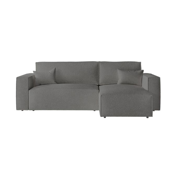 CHARLOTTE - Canapé d'angle convertible réversible avec pouf en tissu bouclette