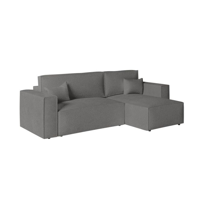 CHARLOTTE - Canapé d'angle convertible réversible avec pouf en tissu bouclette