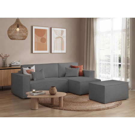 CHARLOTTE - Canapé d'angle convertible réversible avec pouf en tissu bouclette