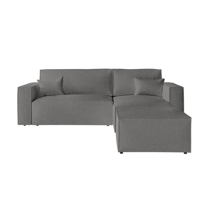 CHARLOTTE - Canapé d'angle convertible réversible avec pouf en tissu bouclette