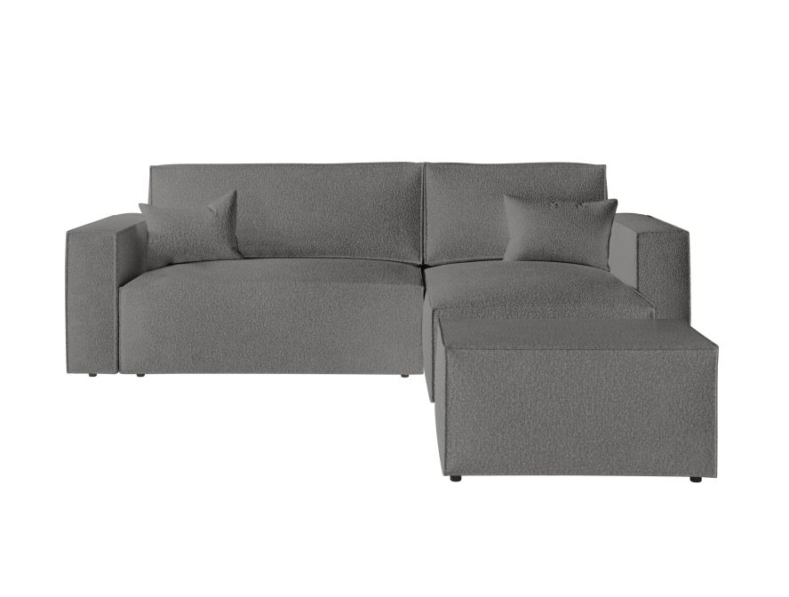 CHARLOTTE - Canapé d'angle convertible réversible avec pouf en tissu bouclette