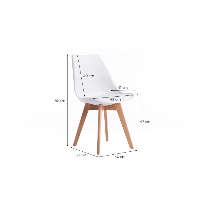TOMMY - Lot de 2 chaises scandinaves en polypropylène coussin simili pieds en bois