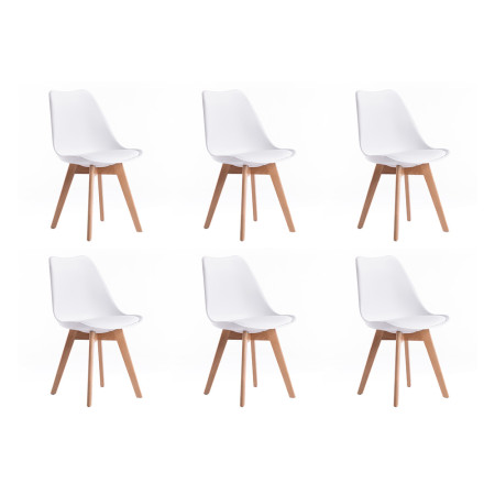 TOMMY - Lot de 6 chaises scandinaves en simili avec pieds bois