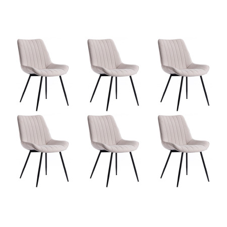 ORLANDO - Lot de 6 chaises rayures tissu pieds métal noir