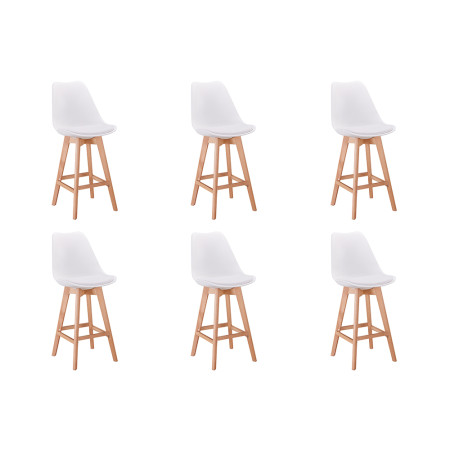 TOMMY - Lot de 6 tabourets de bar scandinave avec pieds bois