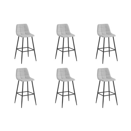 FLYNN - Lot de 6 tabourets de bar en tissu avec pieds noir