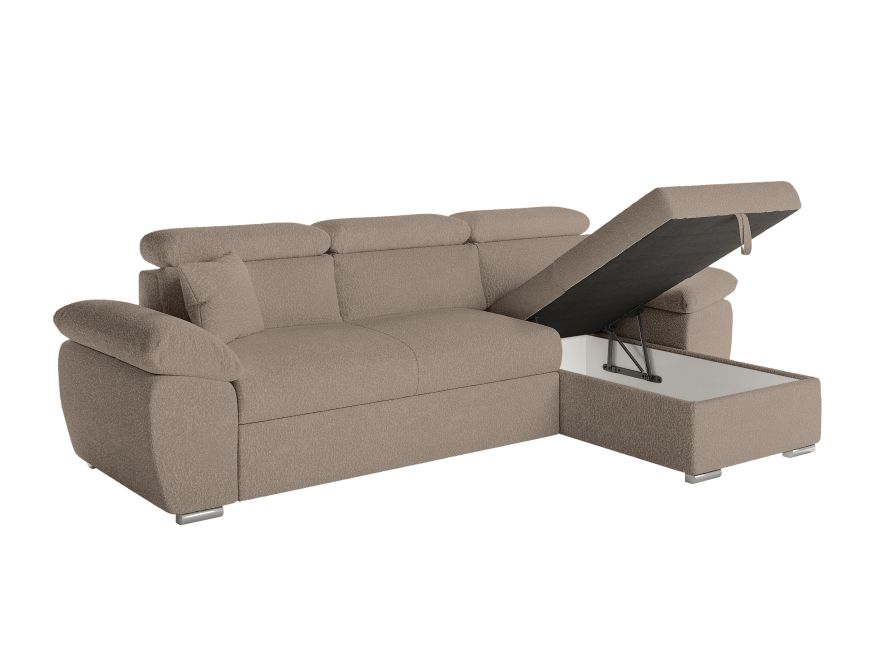 KOMECO - Canapé d'angle reversible convertible avec coffre et têtières réglables en tissu bouclettes