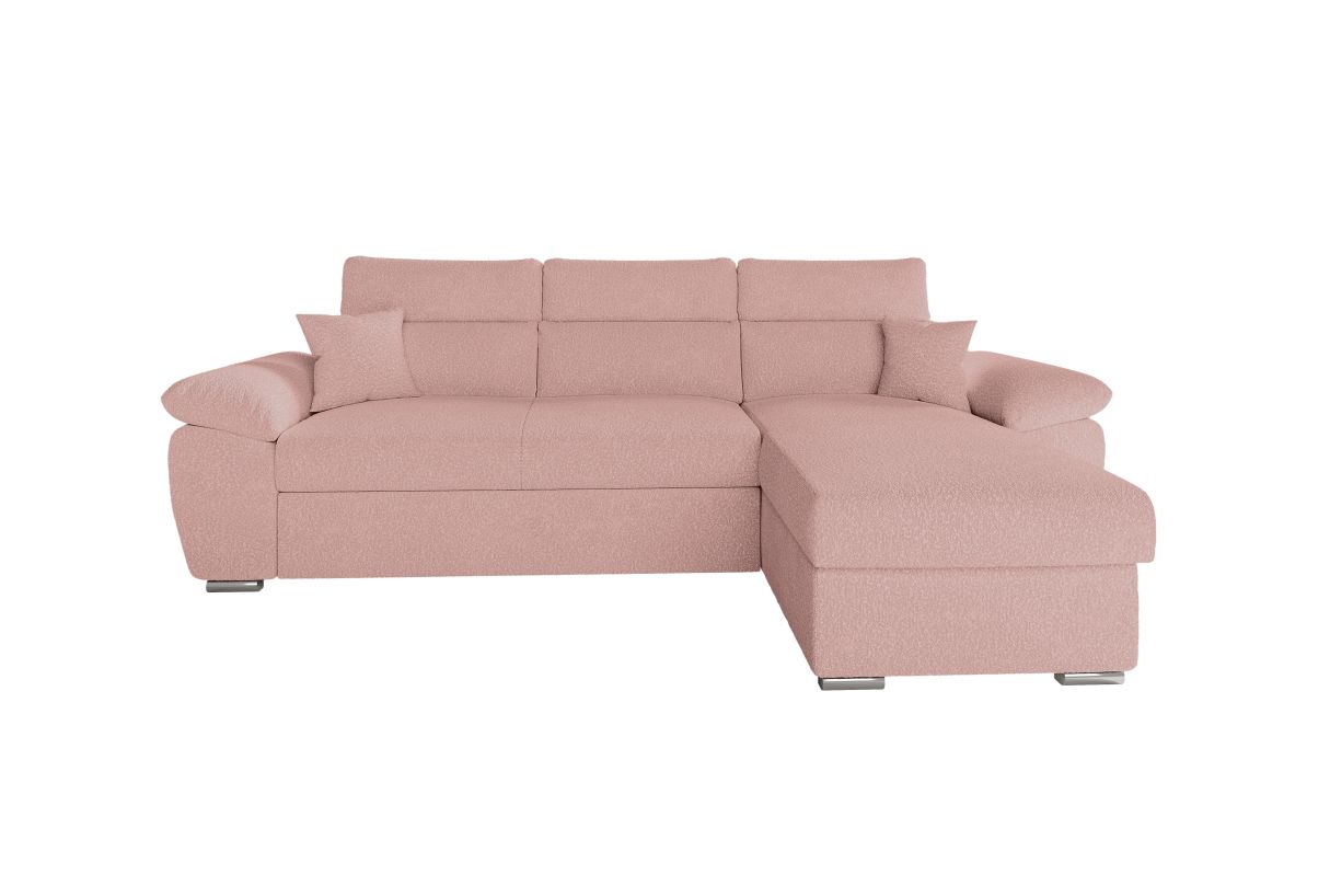 KOMECO - Canapé d'angle reversible convertible avec coffre et têtières réglables en tissu bouclettes