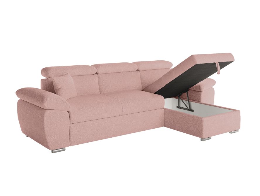 KOMECO - Canapé d'angle reversible convertible avec coffre et têtières réglables en tissu bouclettes