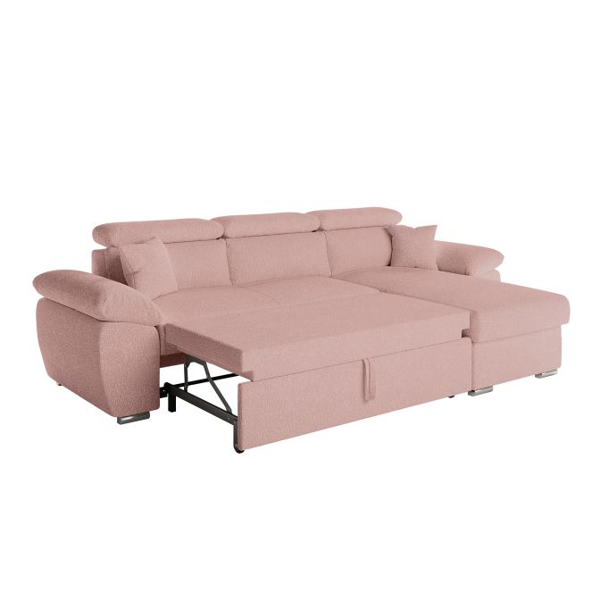 KOMECO - Canapé d'angle reversible convertible avec coffre et têtières réglables en tissu bouclettes