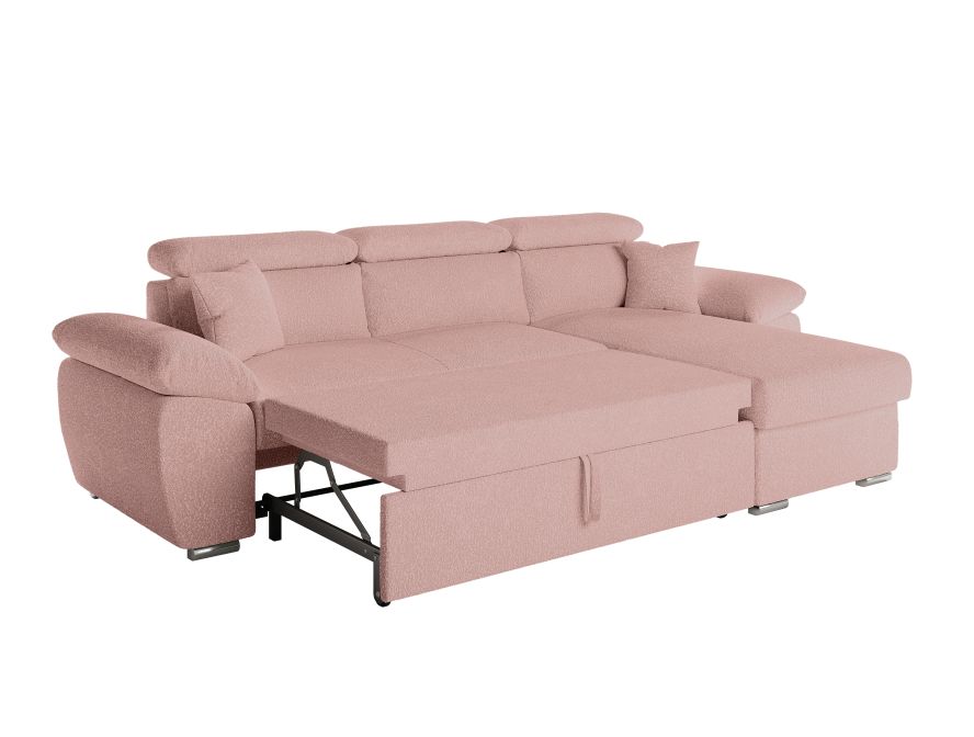 KOMECO - Canapé d'angle reversible convertible avec coffre et têtières réglables en tissu bouclettes