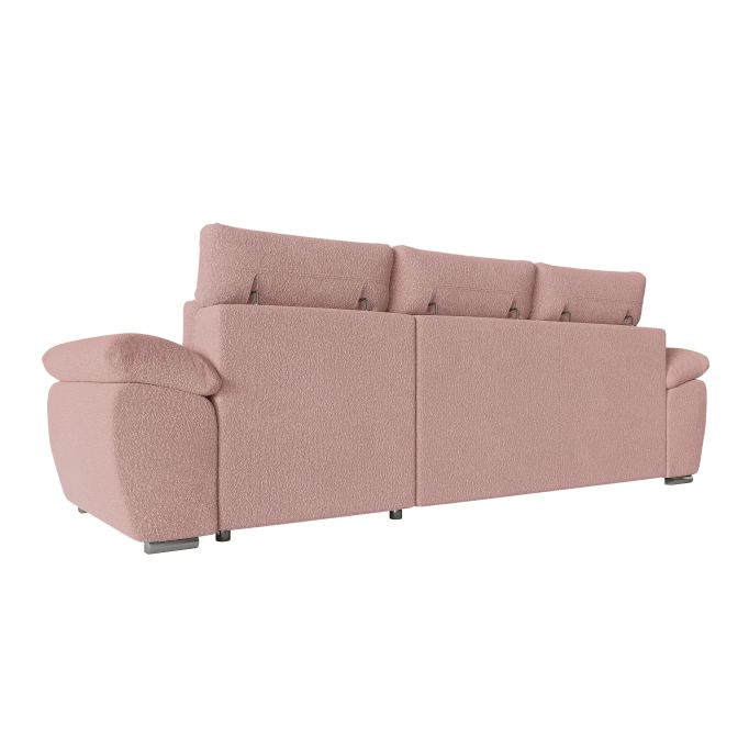 KOMECO - Canapé d'angle reversible convertible avec coffre et têtières réglables en tissu bouclettes