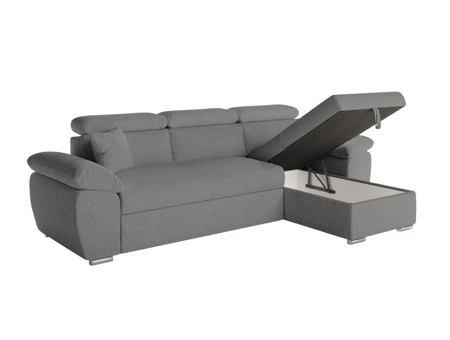 KOMECO - Canapé d'angle reversible convertible avec coffre et têtières réglables en tissu bouclettes