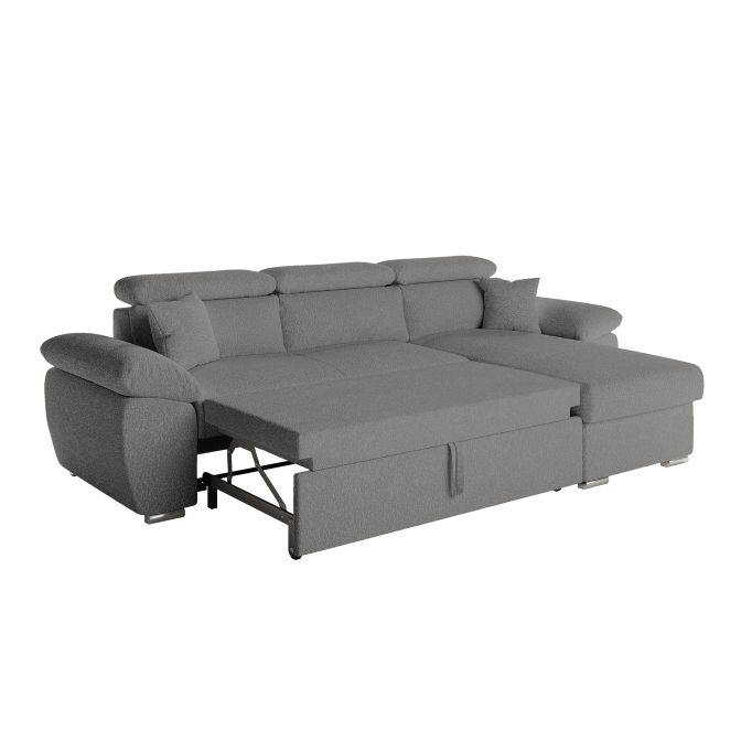 KOMECO - Canapé d'angle reversible convertible avec coffre et têtières réglables en tissu bouclettes